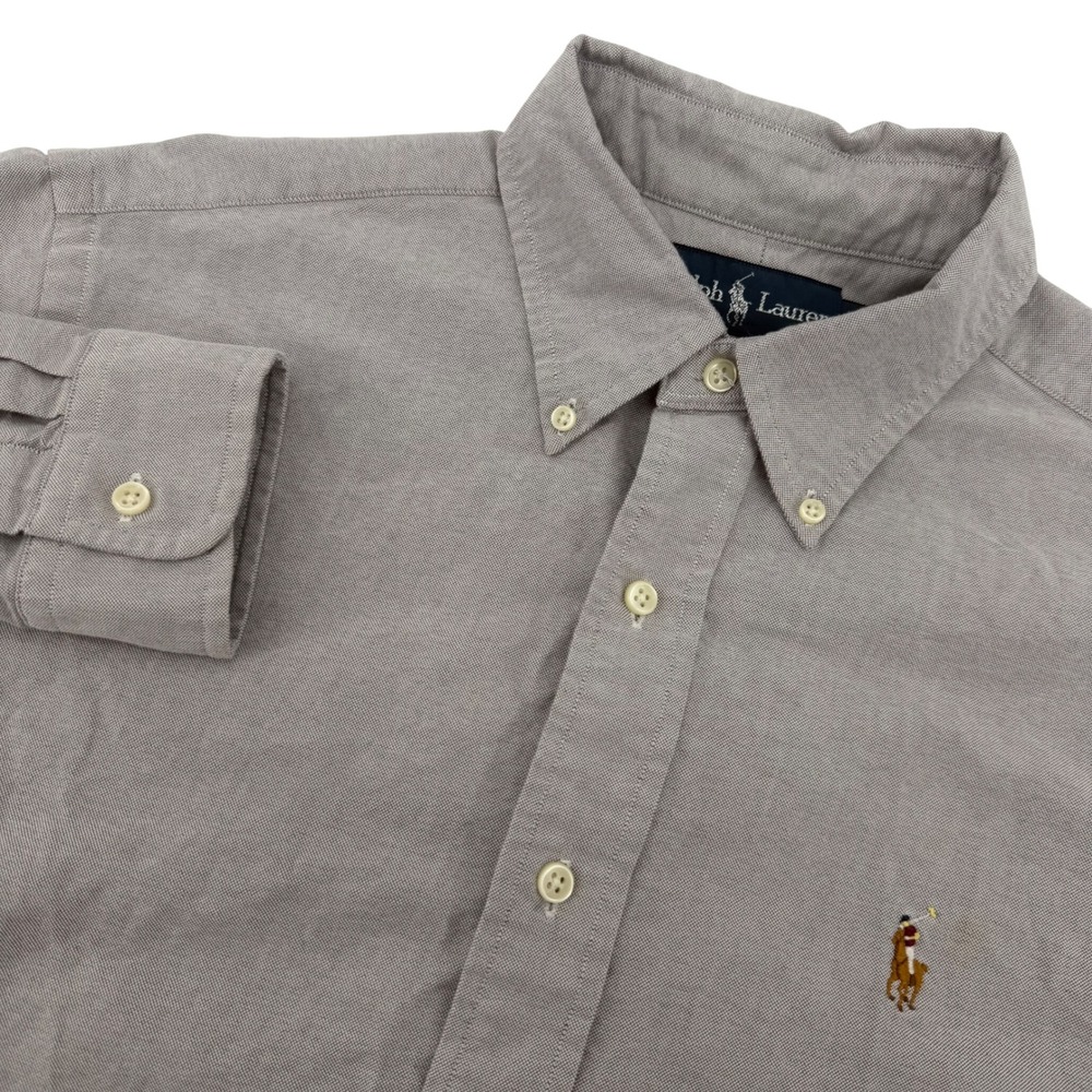 Ralph Lauren Button Down Men's M Grey Classic Fit Cotton Oxford Shirt Flesh Pony